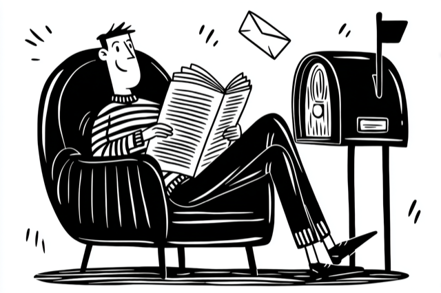 A person reading while the mailbox handles the mail
